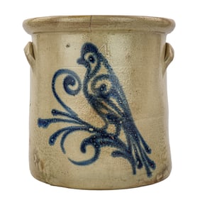 Unsigned 4 Gallon Bird Decorated Crock