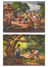 Miguel Galvez y Geronimo (PH 1912-1989) Two Village Scenes