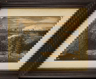 19th c Pen and Ink Bennington Furnace: 19th c Pen and Ink on paper with gouache signed lower left signed GE Sackett - of Bennington Furnace Co. of Blair Co. Pennsylvania between Altoona and Pittsburgh 18 x 23" 30 x 36" as framed.