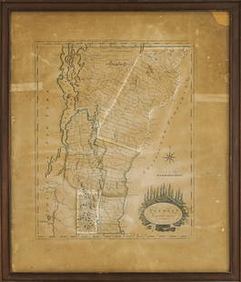 1814 Amos Dolittle "Vermont from Actual Survey" Map: 1814 Amos Dolittle "Vermont from Actual Survey" Map with traces of hand coloration, some toning and spotting. plate 15.25 x 12" 21.5 x 18.5" as framed -