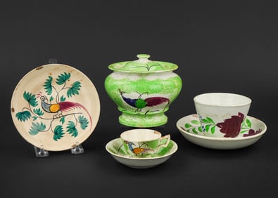 19th c. Peafowl Spatterware and Early Porcelain