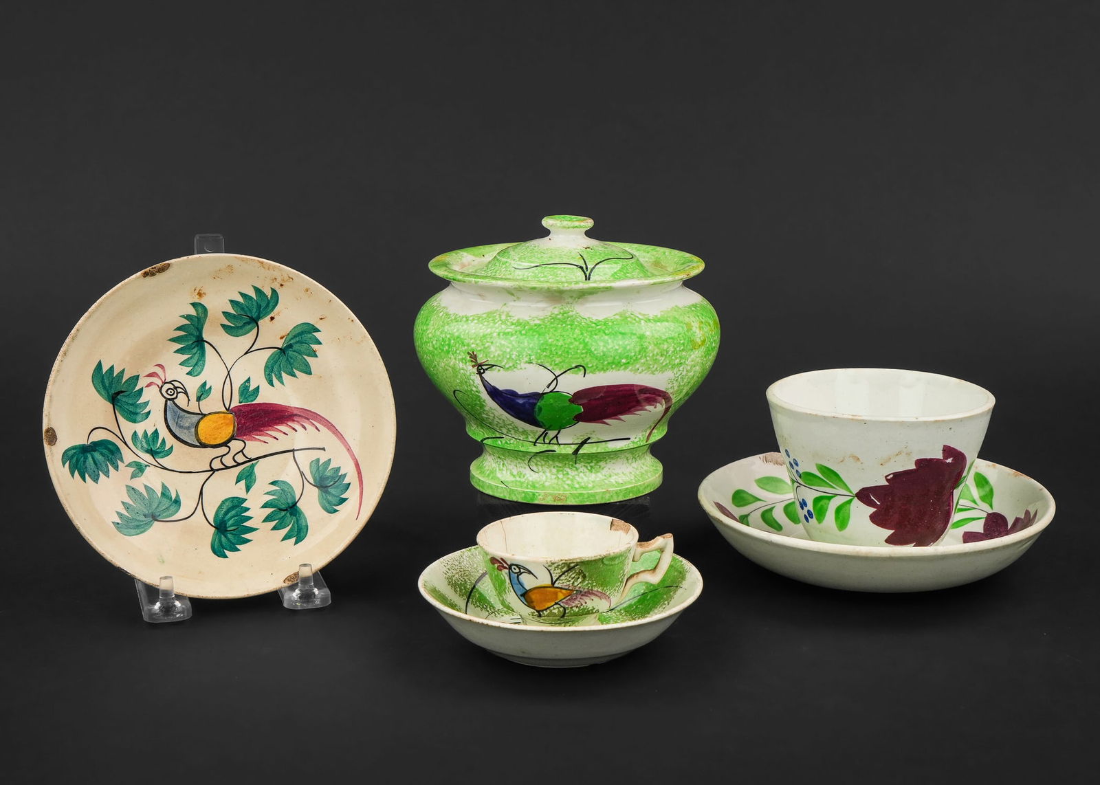 19th c. Peafowl Spatterware and Early Porcelain (1 of 10)