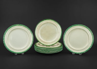 11 Leeds Green Edge Soft Paste Dinner Plates