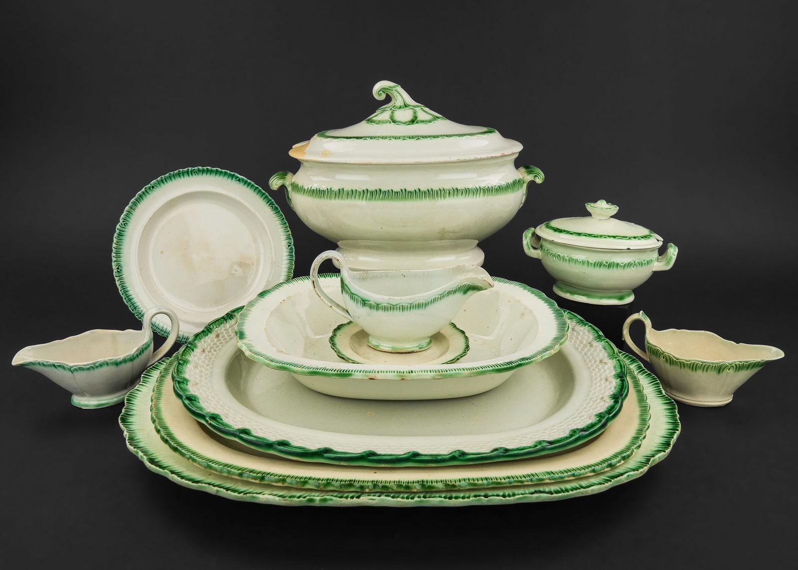 11 pcs. Leeds Green Edge Soft Paste Porcelain (1 of 11)