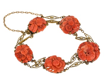 Victorian 14k & Carved Red Coral Bracelet