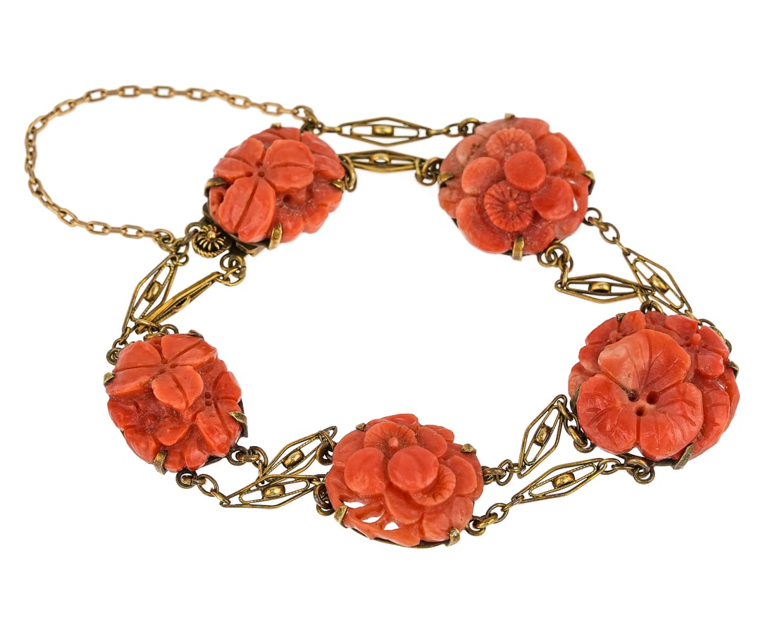Victorian 14k & Carved Red Coral Bracelet (1 of 4)