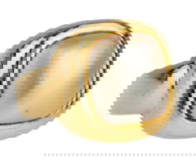 14k Mabe Pearl Ring: Modern 14k yellow gold ring set with a mabe pearl 13 mm. Ring size 6.5 11.1 grams t.w.