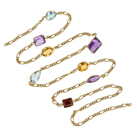 Modern 14k 35" long Necklace with Stones