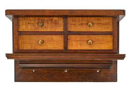 19th c Tiger Maple 4 Drawer Clock Shelf