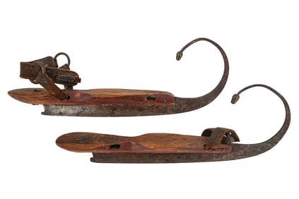 18th c Ice Skates in Old Red Paint