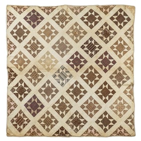 19th c Signed Geometric Pieced Quilt