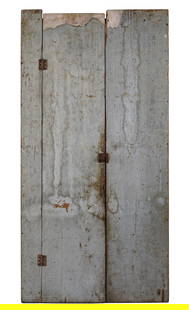 19th c Pine Jelly Cabinet: 19th c Vermont pine jelly cupboard in old grey paint, stains, cracks and losses commensurate with age - 71 x 36 x 17.5"