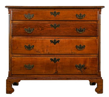 18th c maple Chippendale Four Drawer Chest: 18th c Maple Chippendale Four drawer chest, nicely refinished, replaced hardware, formerly in Spanish Brown, 36 x 41 x 17.5"