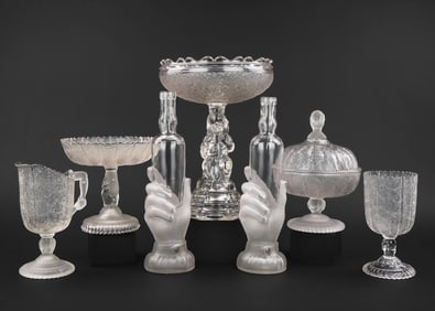 7 pcs. Colorless Figural Pattern Glass