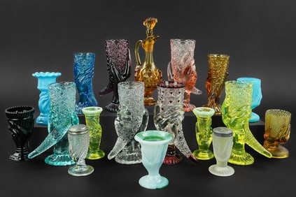 19 Victorian Figural Colored Art Glass Novelties