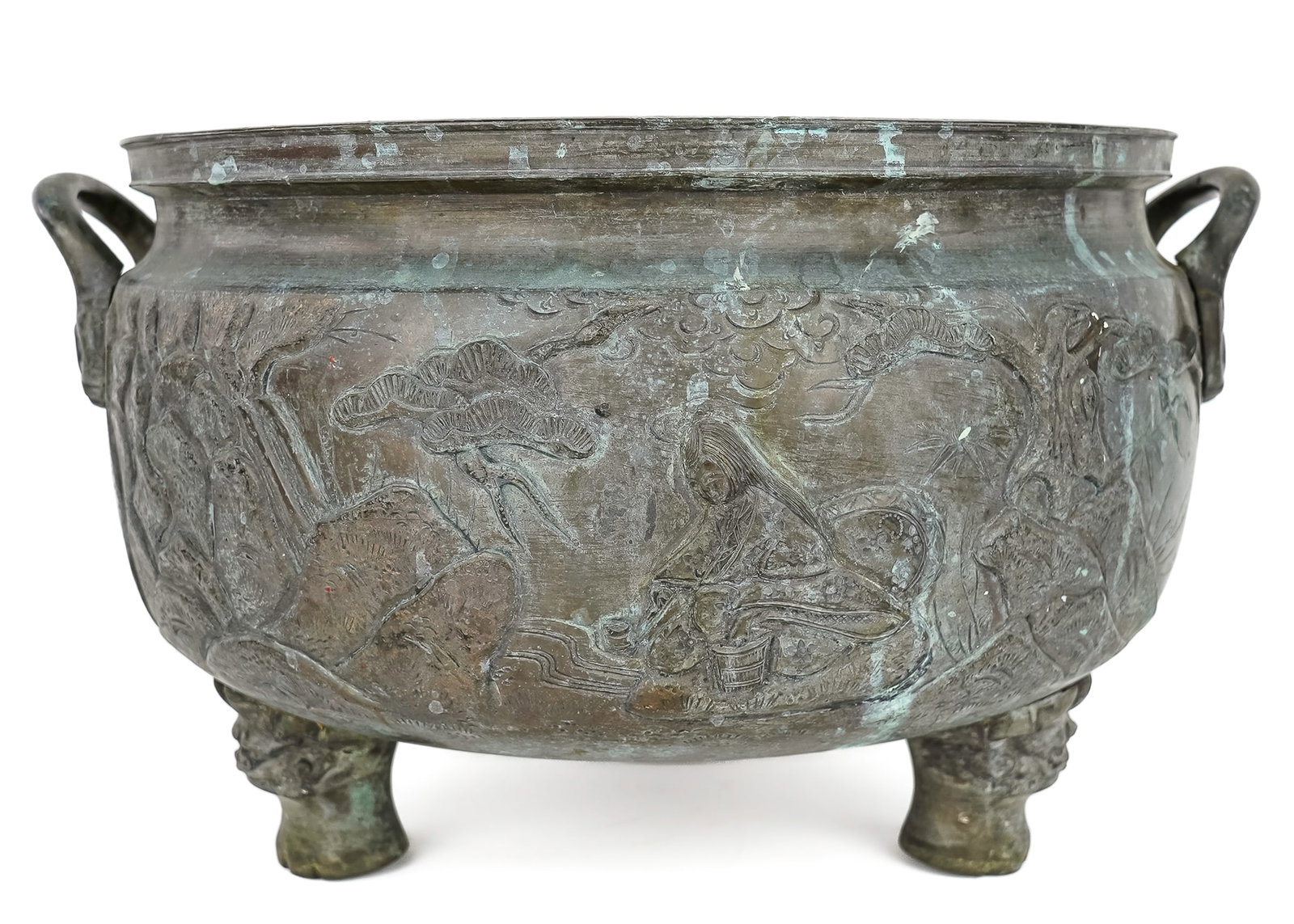 circa 1920 Japanese Bronze Planter: Circa 1920 Japanese Bronze Planter , - 7.5" high 13" handle to handle. oxidation throughout dirt and patination inside.