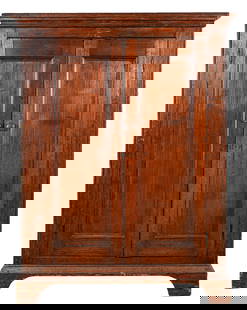 19th c Two Door Pine Jelly Cupboard: 19th c Two Door Pine jelly cupboard, paneled doors, beaded decoration throughout, original shaped base mellowed refinish 56.5 x 43.5 x 17.5"