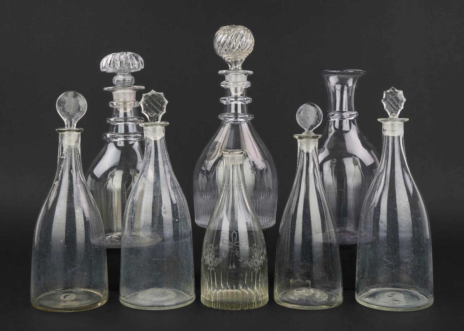 8 Early Blown Glass Decanters and Carafes (1 of 13)