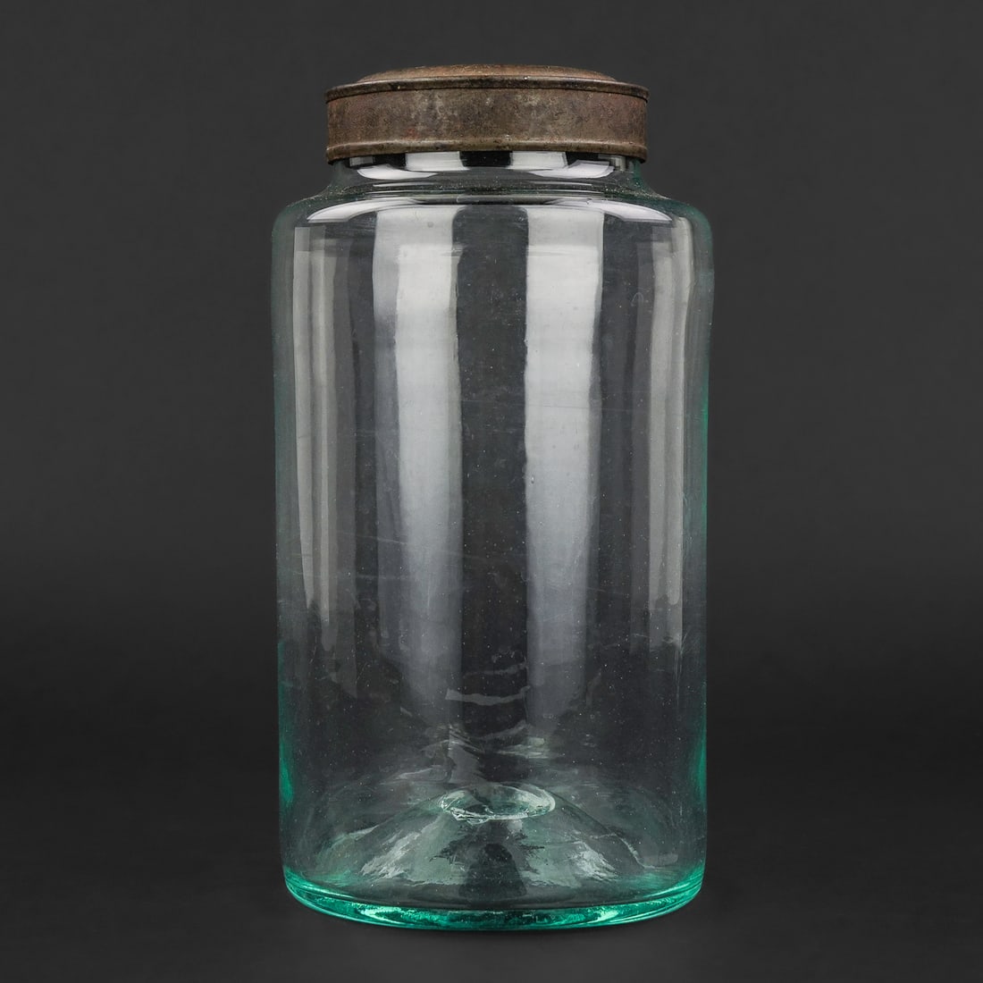 Early Blown Aqua Apothecary Jar with Tin Lid (1 of 5)