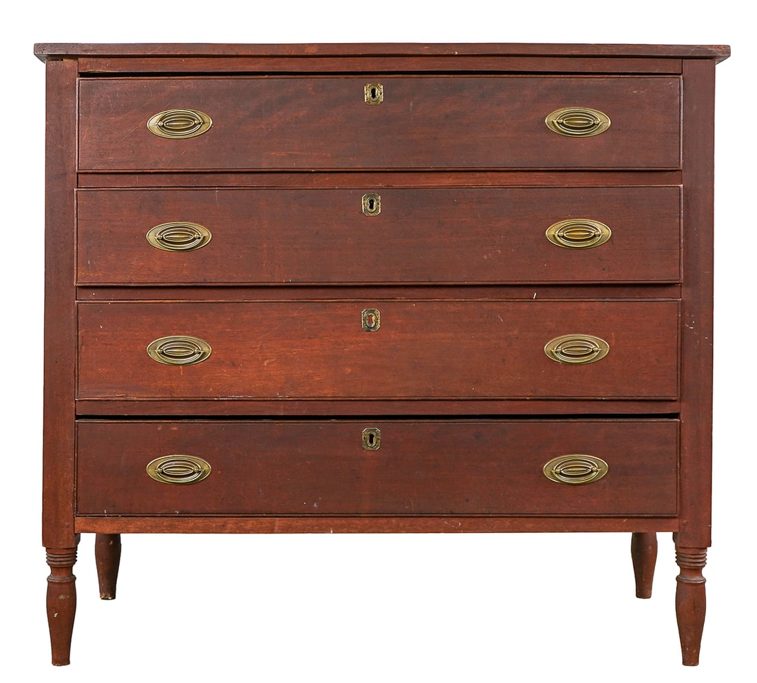 19thc Sheraton Birch Four Drawer Chest (1 of 5)