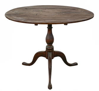 18th c Walnut Queen Anne Tilt top tea table: 18th c Walnut Queen Anne Tilt top tea table with 19th c make do cleat repairs, original oxidized finish, 38" diameter, 50" tall when folded, 28" when in use.