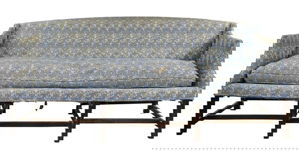 19th c Chippendale Country Sofa: 19th c Chippendale country sofa with mahogany moulded legs, over all sturdy condition with circa 1950 upholstery (stains and wear as expected will likely need to be re-covered) , 32 x 78 x 24" 20" to