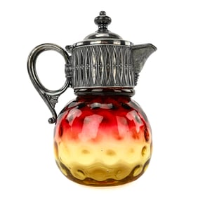 Amberina Syrup Pitcher, Silver Plate Mounts