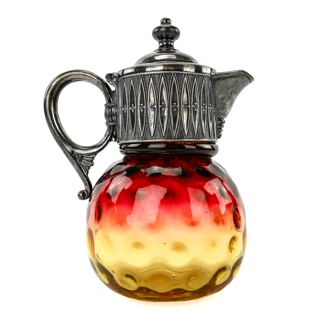 Amberina Syrup Pitcher, Silver Plate Mounts