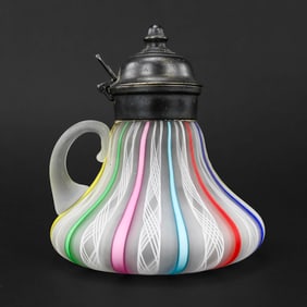 Lutz-Type Ribbon Art Glass Syrup Pitcher