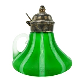 Green Ribbon Art Glass Syrup Pitcher