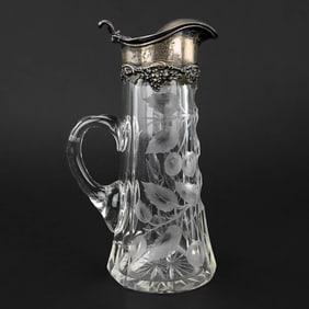 J.F. Fradley & Co. Cut Glass Pitcher with Sterling Lid