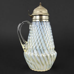 Vintage Reverse Swirl Opalescent Glass Syrup Pitcher