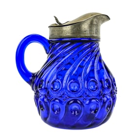 Cobalt Blue Swirled Blown Glass Syrup Pitcher