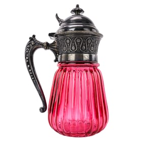 Cranberry Glass Syrup Pitcher, James W. Tufts