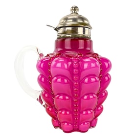 Antique Pink Cased Glass Syrup Pitcher, “Guttate?? Pattern