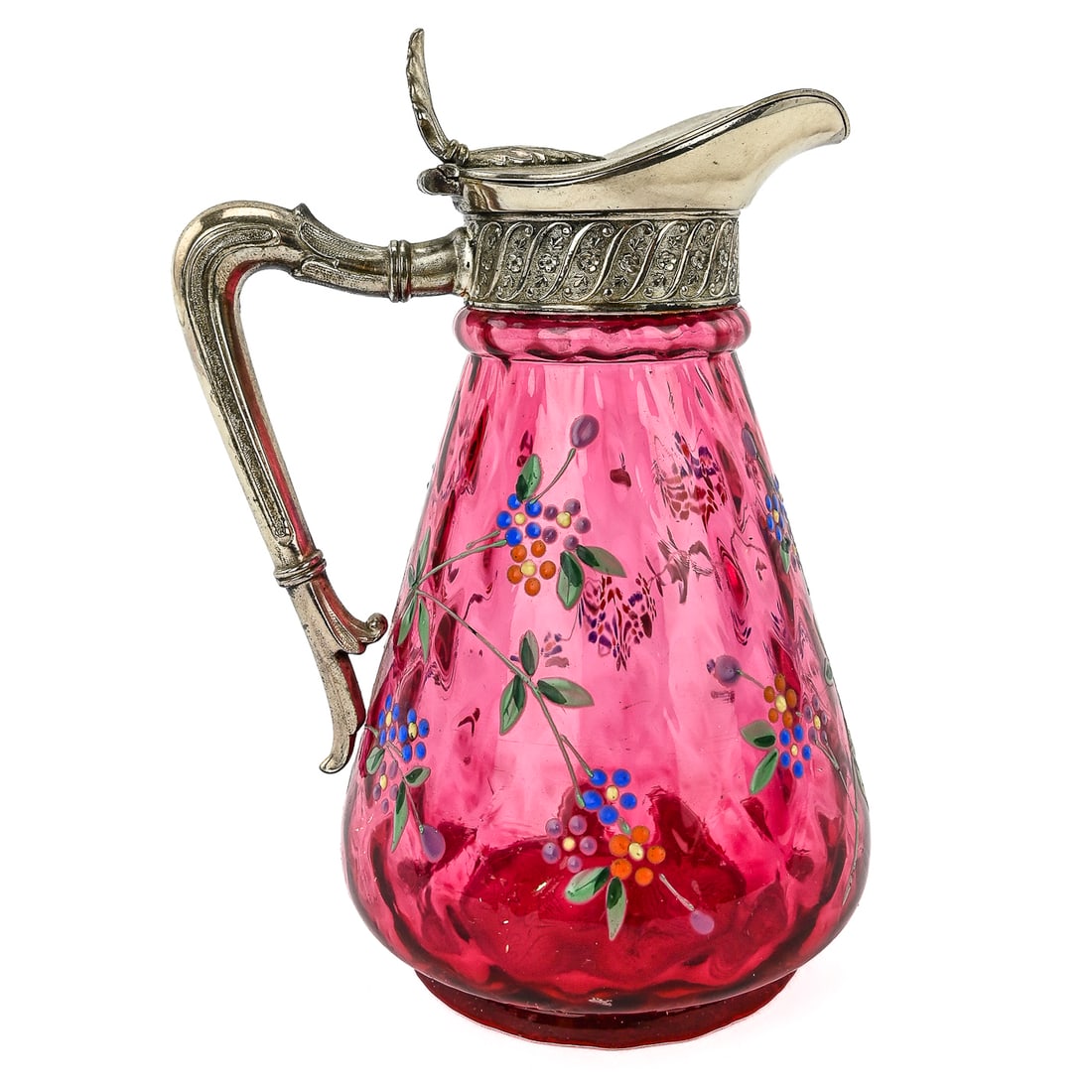 James W. Tufts Cranberry Glass Syrup Pitcher (1 of 7)