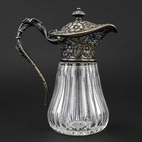 Cut Glass Syrup Pitcher with Silver-Plated Sterling Lid