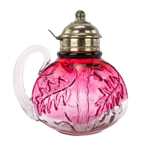 Northwood Cranberry Glass Ivy Pattern Creamer/Syrup Pourer