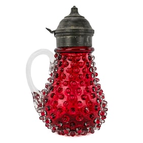 Fenton Cranberry Hobnail Syrup Pitcher