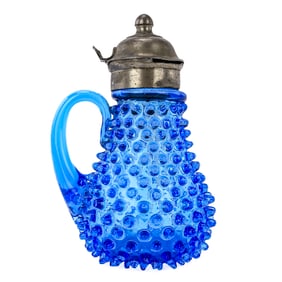 Hobbs & Brockunier Cobalt Blue Hobnail Glass Syrup Pitcher