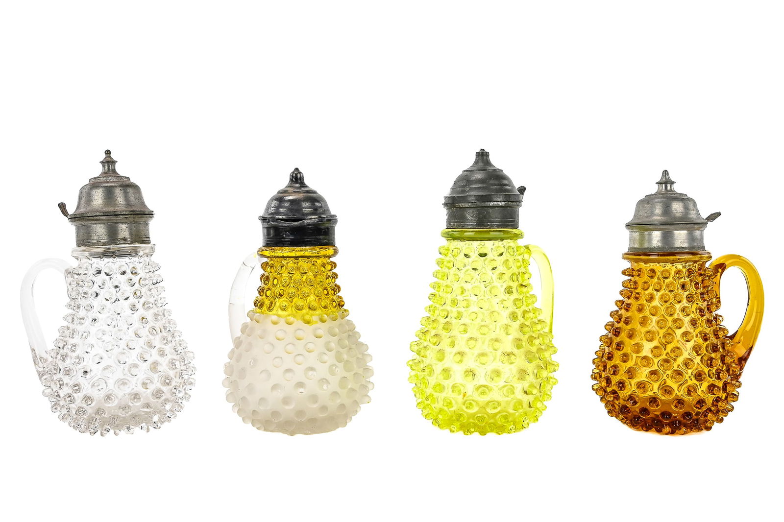 Lot of 4 Hobbs, Brockunier & Co. Hobnail Glass Syrup Pitchers (1 of 9)