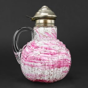 Victorian Pink & White Cased Glass Syrup Pitcher by Northwood