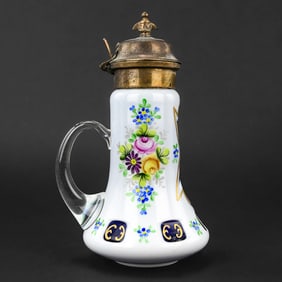 Bohemian Cobalt Overlay Glass Syrup Pitcher