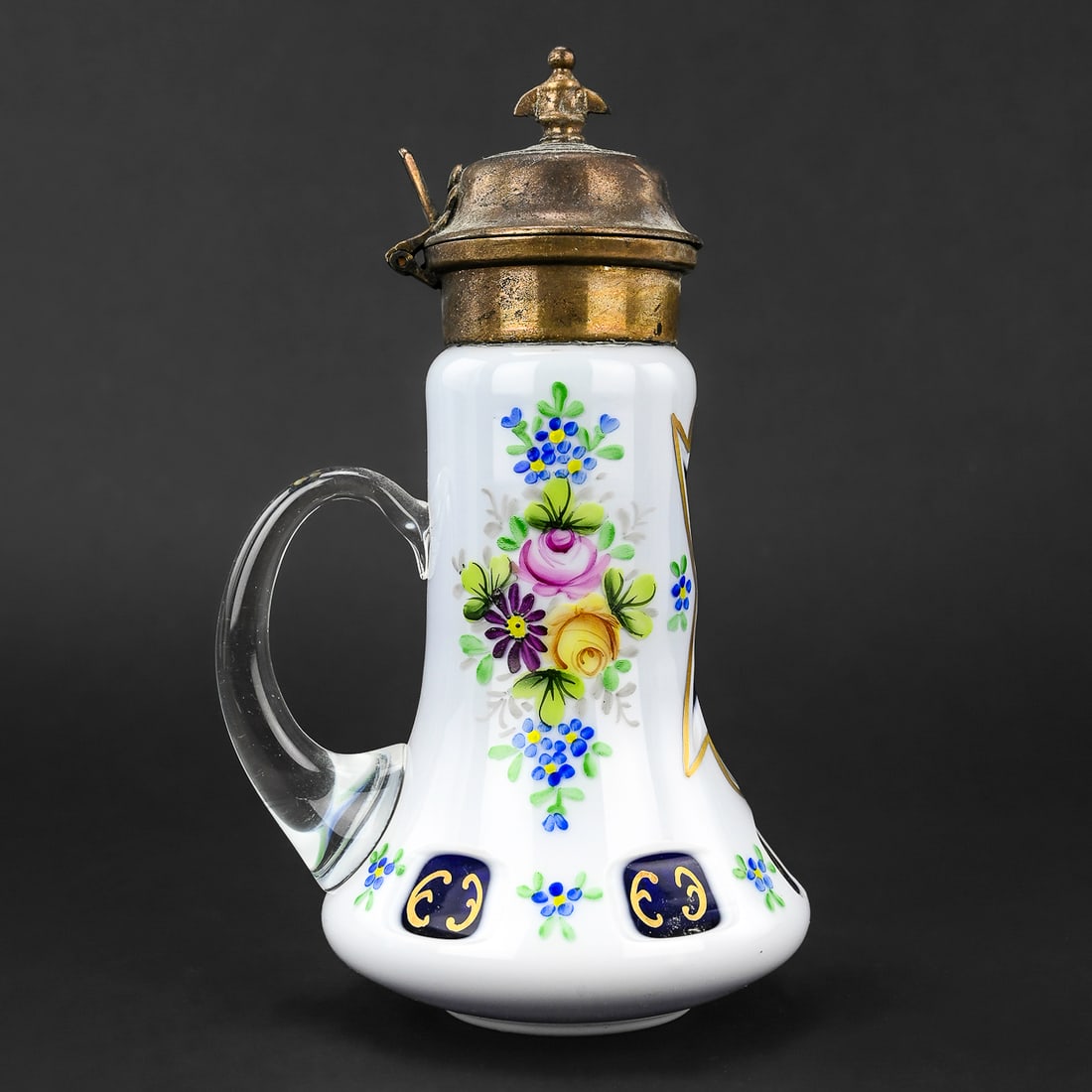 Bohemian Cobalt Overlay Glass Syrup Pitcher (1 of 7)