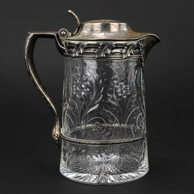 Tiffany & Co. Cut Glass and Sterling Silver Syrup Pitcher