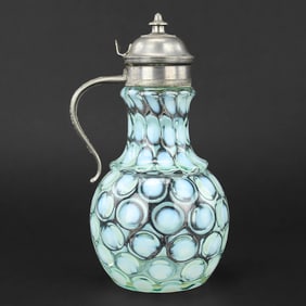 Hobbs Blue Opalescent Hobnail Coin Dot Syrup Pitcher
