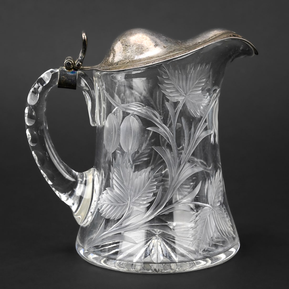 Cut Glass Syrup Pitcher with Sterling Lid (1 of 7)