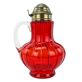 Cranberry Ribbed Glass Syrup Pitcher