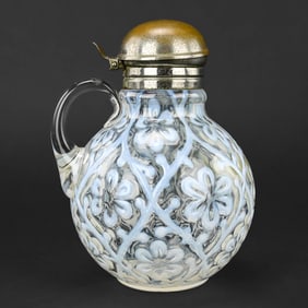 Northwood White Opalescent Spanish Lace Pattern Syrup Pitcher