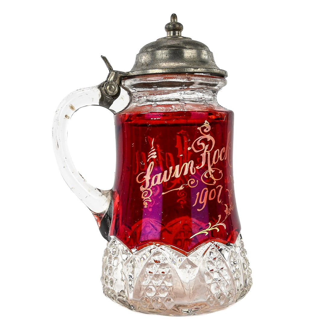Personalized Ruby Flash Glass Syrup Pitcher, 1907 (1 of 7)